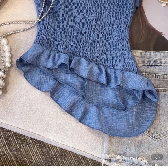 SHEIN Blue Ruffled Crop Top - Picture 2 of 6